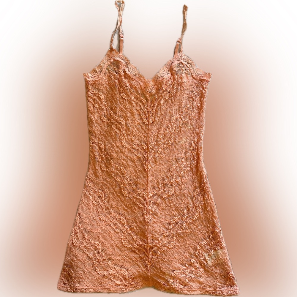 Free People Coral/Peach Lace Slip/sleep wear